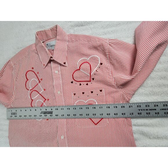 Vintage MiLi Lovecore 90s Button Up Shirt Valentines Heart Red Striped Top Small - Picture 7 of 10